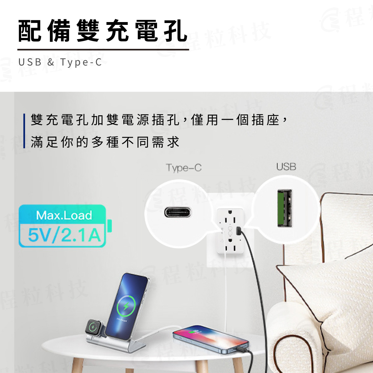 Tuya 智慧插座120型雙路充，支援USB與Type-C快速充電